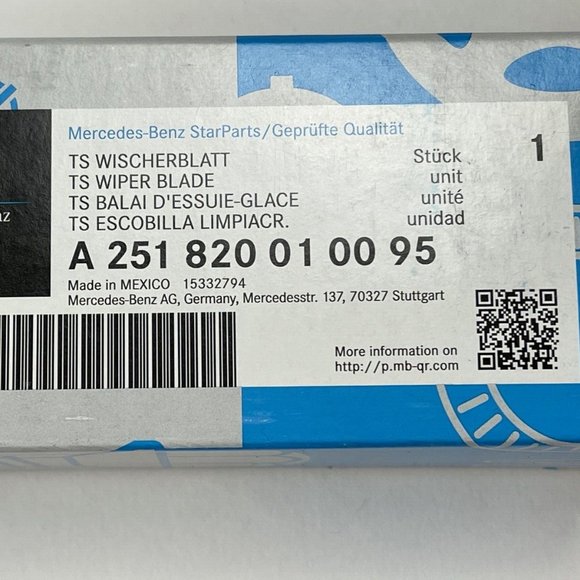 Mercedes Benz OE‎ 251820010095 MB Genuine Front Windshield TS Wiper Blade Set - Picture 1 of 5